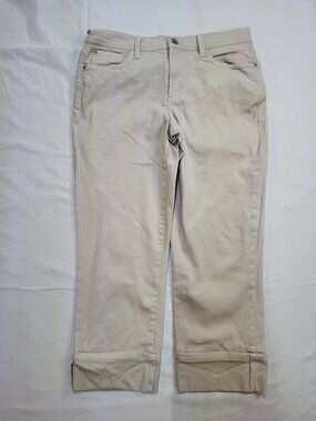 NYDJ Dayla Wide Cuff Capri Pants Size 6 Sand Khaki Lift Tuck Technology Casual